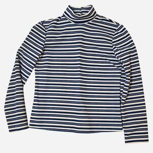 Blue and‎ white striped mock neck long sleeve top